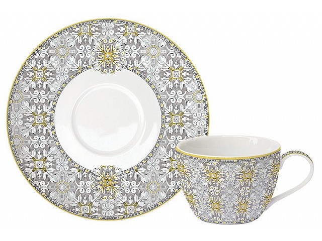 Чашка с блюдцем Майолика (серая) Easy Life (R2S)