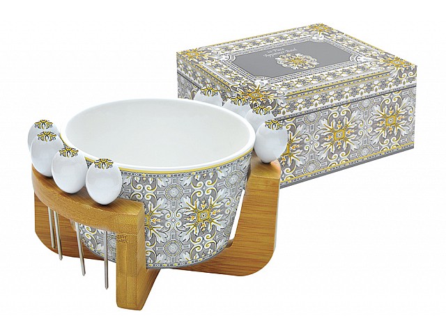 Салатник и 8 шпажек на подставке Майолика (серая) Easy Life