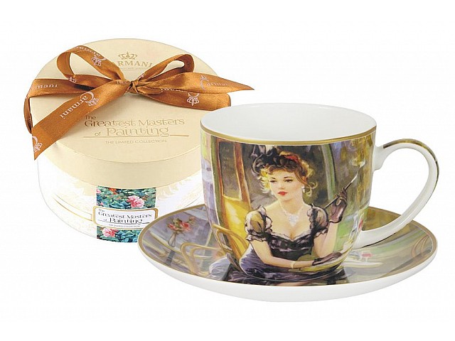 Чашка с блюдцем Дама за столиком Carmani