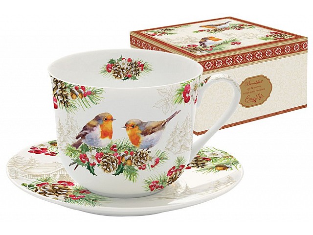 Чашка с блюдцем Снегири Easy Life (R2S) 0,4 л