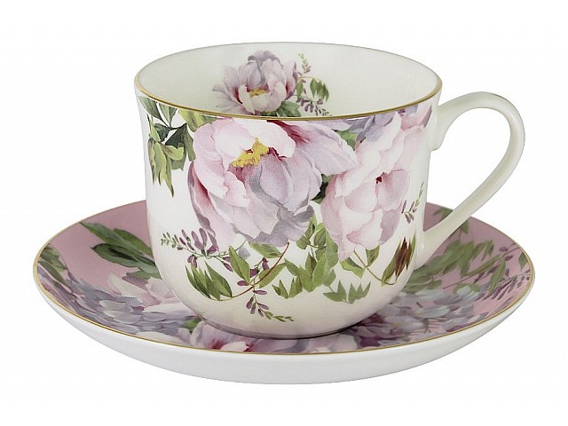 Чашка с блюдцем розовая Райский сад Stechcol 0,45 л