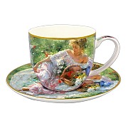 Чашка с блюдцем Carmani Девушка с корзиной цветов