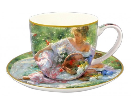 Чашка с блюдцем Carmani Девушка с корзиной цветов