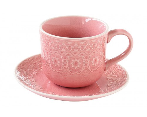 Чашка с блюдцем (розовая) Ambiente Easy Life R2S