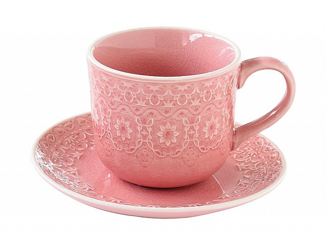 Чашка с блюдцем (розовая) Ambiente Easy Life R2S