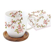 Кружка с крышкой/подставкой из акации Японская сакура Easy Life R2S 0,35 л