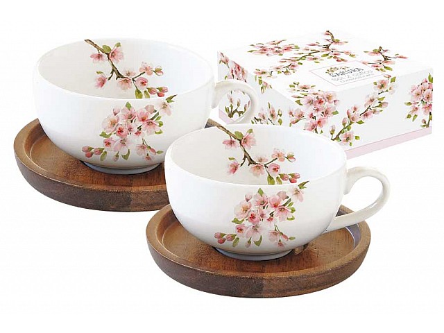 Набор чашек для кофе с крышками/подставками Японская сакура Easy Life