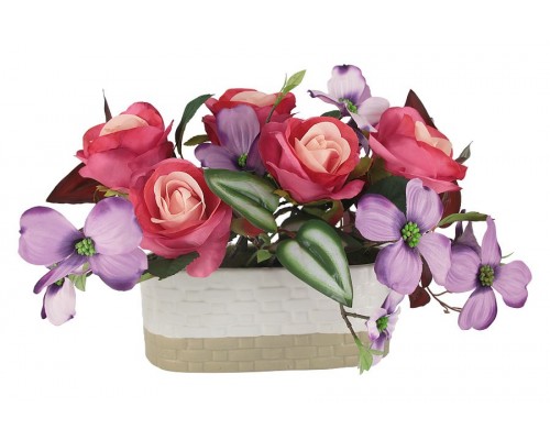 Декоративные цветы Dream Garden Розы малиновые с сиреневыми цветами в вазе
