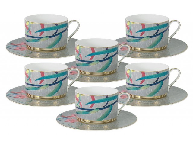Чайный набор : 6 чашек (серая) + 6 блюдец Восточная лилия