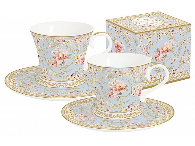 Набор: 2 чашки + 2 блюдца для кофе (голубой) Majestic