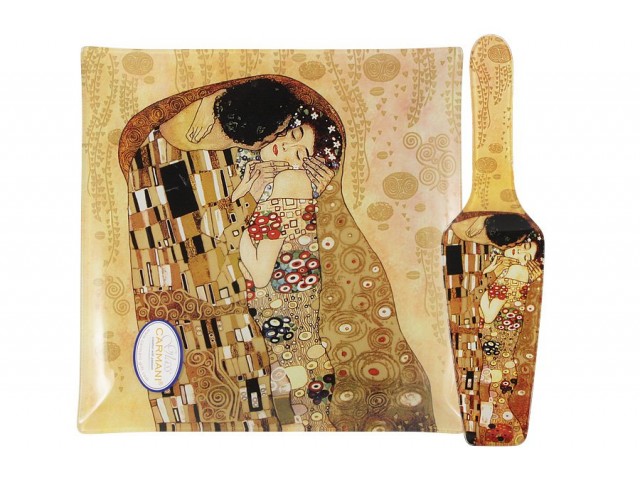 Блюдо квадратное с лопаткой Поцелуй (Густав Климт) 25 см