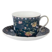 Чашка с блюдцем Флора синяя большая 0,4 л