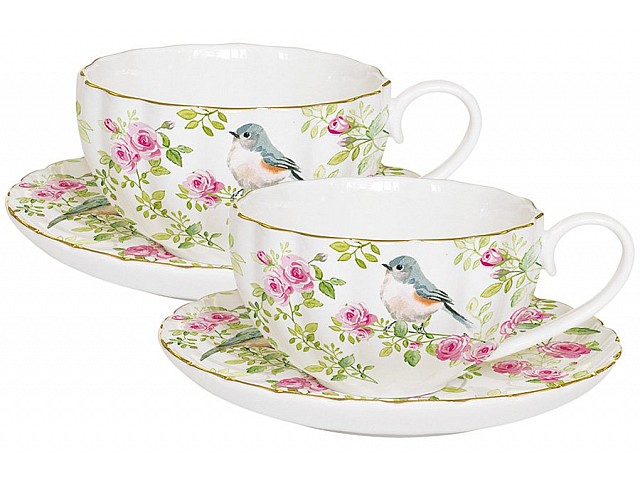 Набор: 2 чашки + 2 блюдца для кофе Птицы в саду Easy Life (R2S)