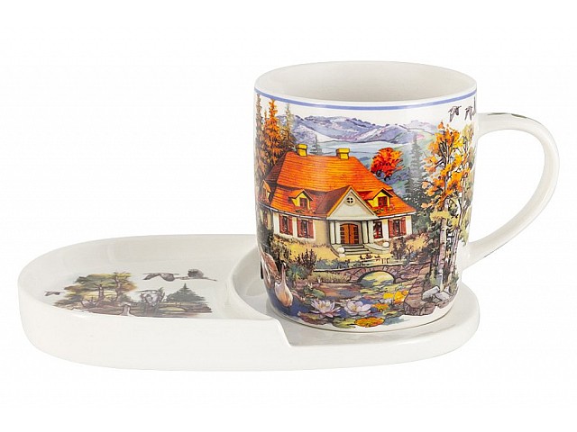 Кружка с блюдцем-подносом Дом у пруда Carmani 0,4 л