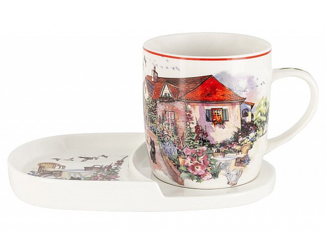 Кружка с блюдцем-подносом Красный коттедж Carmani 0,4 л