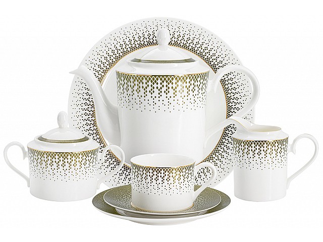 Сервиз чайный Virtus на 12 персон 40 предметов бело-зеленый матовый