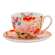 Чашка с блюдцем Камелии на розовом, 0,4 л