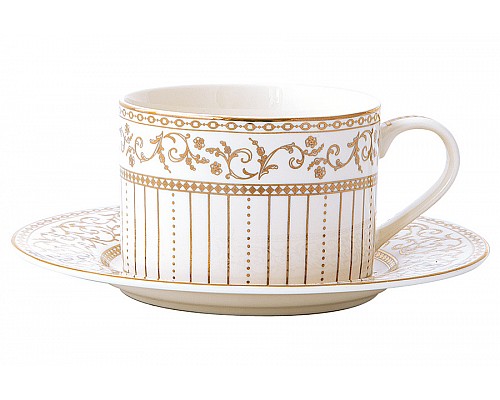 Пара чайная Golden 220 мл белая с золотистым орнаментом