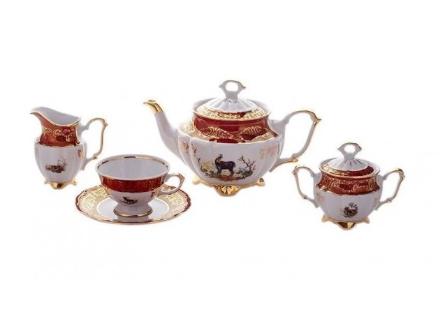 Сервиз чайный Охота красная Bavarian Porcelain на 6 персон
