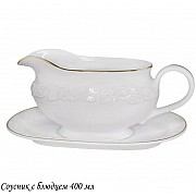 Соусник 400 мл с блюдцем Белая роза Lenardi