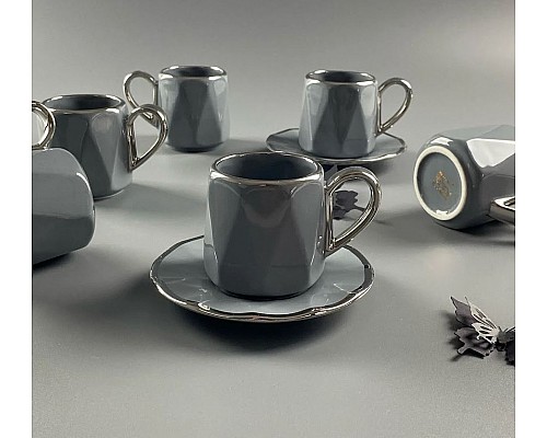 Кофейный набор Zorro Lenardi серый на 6 персон 12 предметов 130 мл
