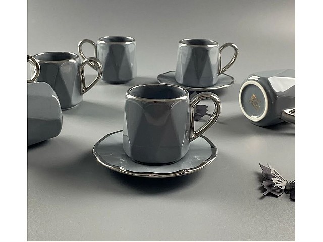 Кофейный набор Zorro Lenardi серый на 6 персон 12 предметов 130 мл