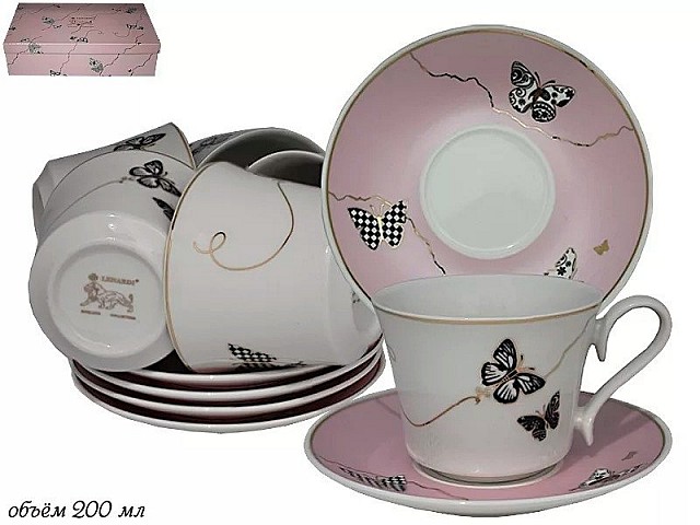 Чайный набор Lenardi Butterfly розовый 12 предметов