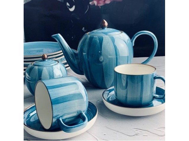 Чайный сервиз Lenardi Мадейра синий 16 предметов 250 мл