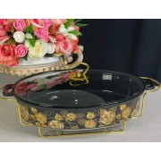 Мармит сервировочный овальный 28 см с крышкой на подставке Rox Lenardi