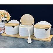 Набор из 3 банок для специй 420 мл с крышками и ложками на подставке Bamboo Lenardi