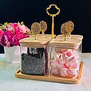 Набор из 4 банок 850 мл для сыпучих продуктов на подставке Bamboo Lenardi