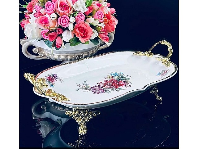 Блюдо прямоугольное 41 см Астория Lenardi на ножках с ручками