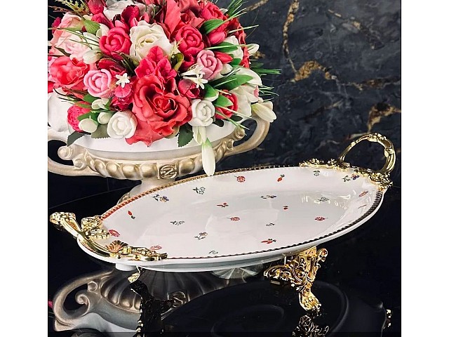 Блюдо овальное 36 см Годжи Lenardi на ножках с ручками