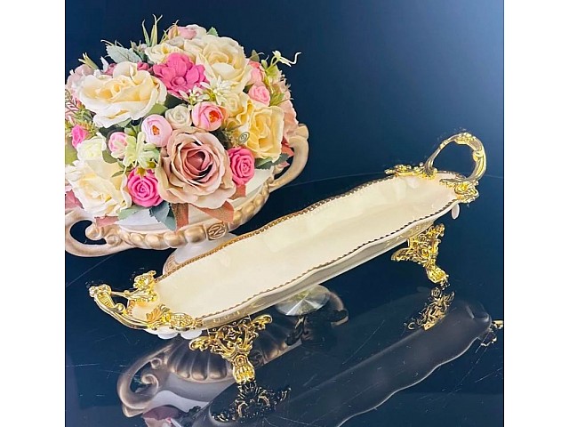 Блюдо 38 см Atlantis Cream Lenardi на ножках с ручками