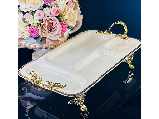 Менажница 38 см Atlantis Cream Lenardi на ножках с ручками