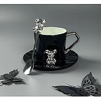 Чашка 250 мл с блюдцем и ложкой Мишки Lenardi черная