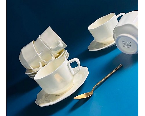 Чайный набор на 6 персон 12 предметов 260 мл Экрю Lenardi