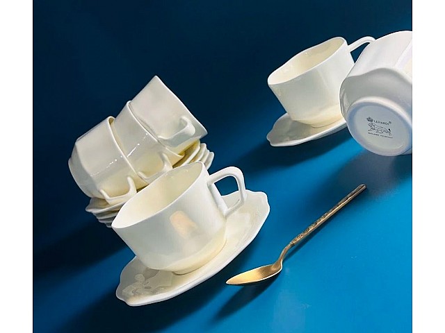 Чайный набор на 6 персон 12 предметов 260 мл Экрю Lenardi