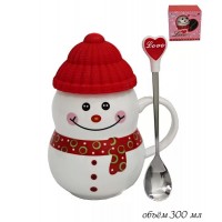 Кружка с крышкой и ложкой Новогодний Снеговик Lenardi красный Кружка с крышкой и ложкой Новогодний Снеговик Lenardi красный