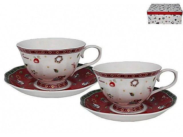 Набор две чашки и два блюдца 250 мл Новогодний Lenardi