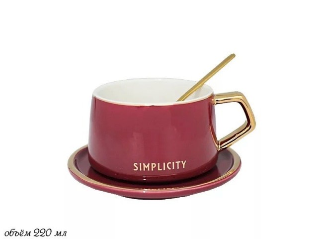 Чайная пара Simplicity Lenardi красный 220 мл с ложкой
