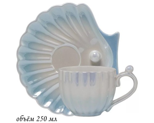 Чашка с блюдцем Lenardi Жемчужина голубая 250 мл