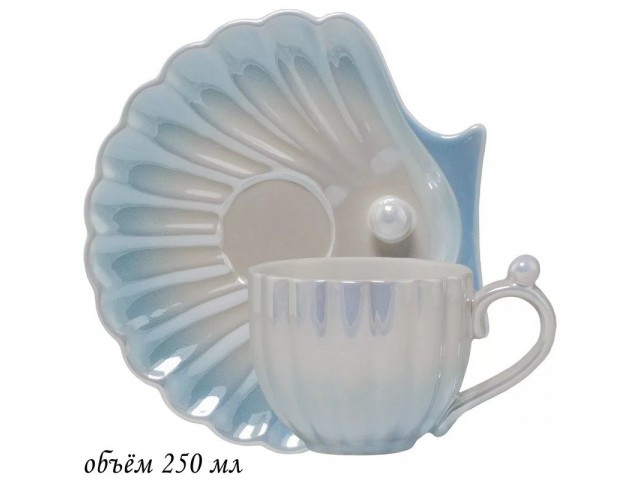 Чашка с блюдцем Lenardi Жемчужина голубая 250 мл