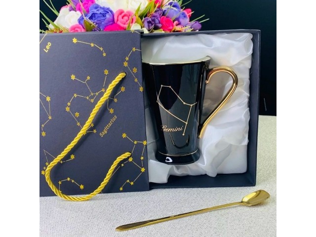 Кружка Зодиак Близнецы Lenardi 390 мл с ложкой