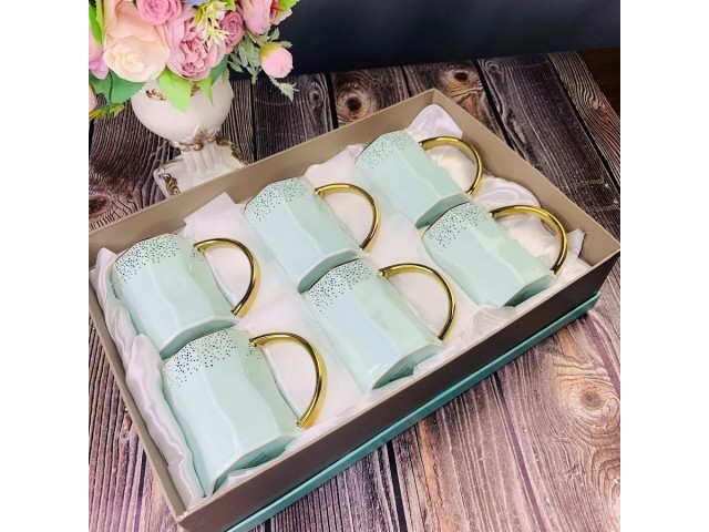 Набор 6 кружек Lenardi Грани небесный 300 мл