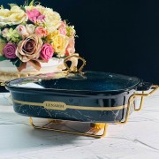 Мармит прямоугольный сервировочный 28 см с крышкой на подставке Marble black Lenardi