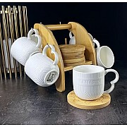 Чайный набор на 6 персон 12 предметов чашки 225 мл на подставке Bamboo Lenardi