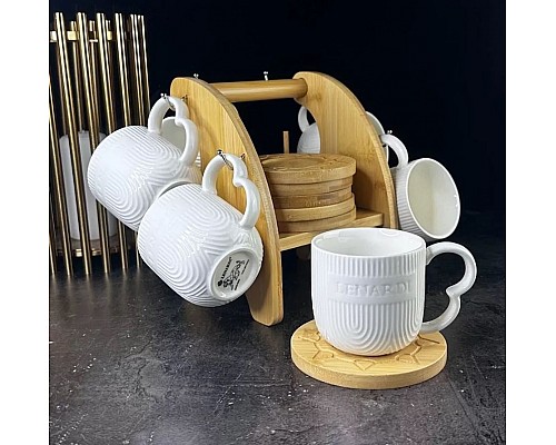 Чайный набор на 6 персон 12 предметов чашки 225 мл на подставке Bamboo Lenardi