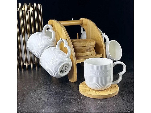 Чайный набор на 6 персон 12 предметов чашки 225 мл на подставке Bamboo Lenardi