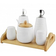 Набор для специй с сахарницей и бутылки для масла/уксуса 5 предметов на подставке Bamboo Lenardi